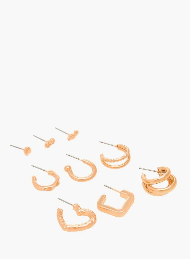 Flora Bella By Shoexpress GOLD Pack Of 9 Gold Tone Assorted Earrings Set With Pushback Closure for Women | Best Price UAE